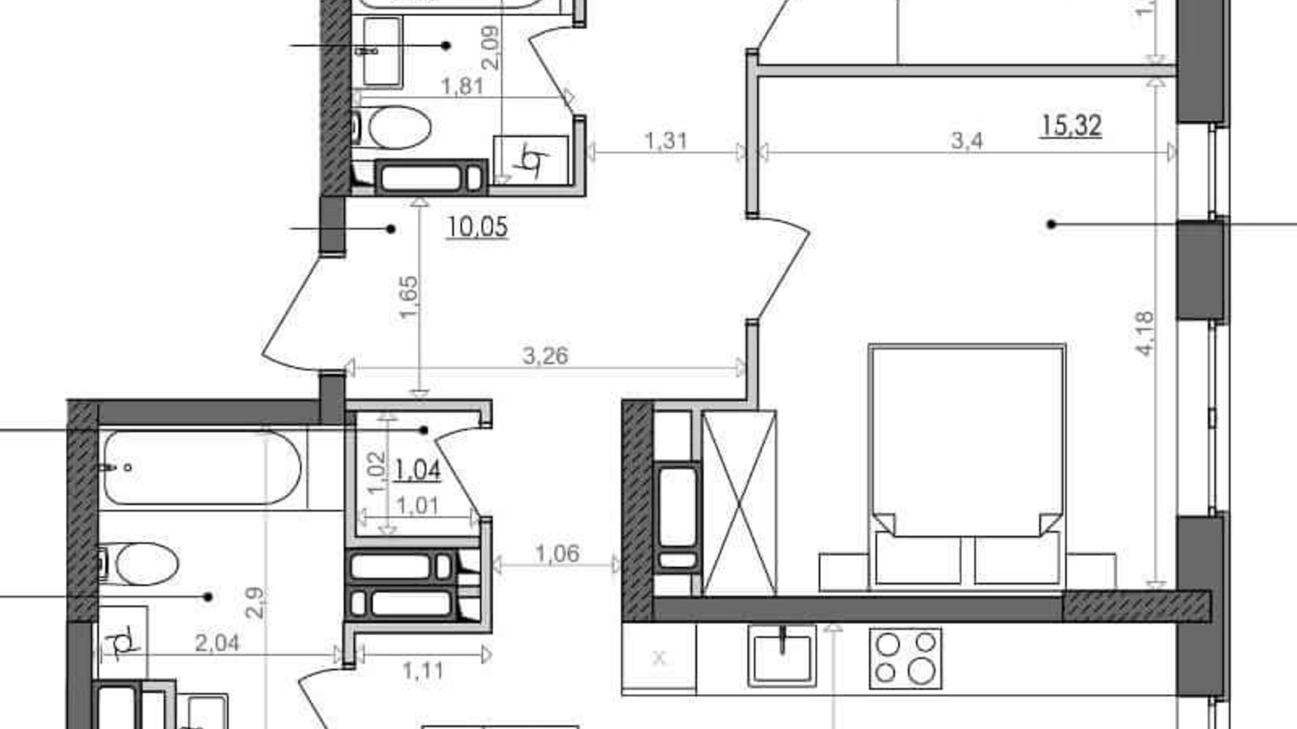 Планировка 3-комнатной квартиры в ЖК Svitlo Park 105.7 м², фото 217356