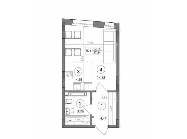 ЖК Svitlo Park: планировка 1-комнатной квартиры 27.24 м²