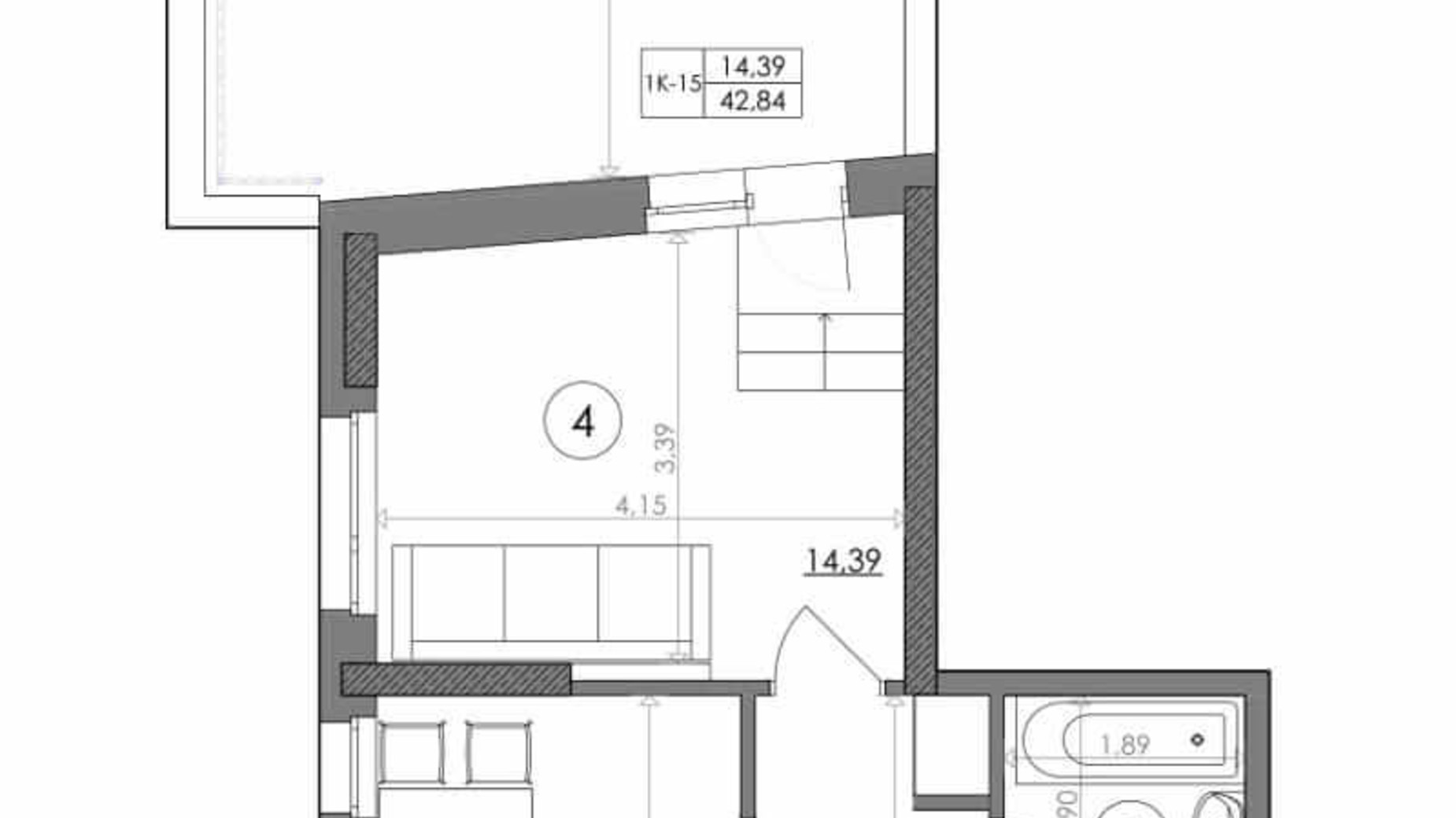 Планировка 1-комнатной квартиры в ЖК Svitlo Park 42.84 м², фото 217364