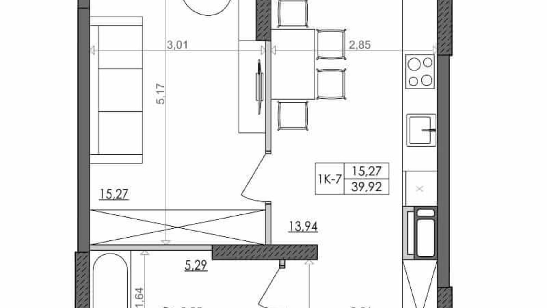 Планировка 1-комнатной квартиры в ЖК Svitlo Park 32.94 м², фото 217366