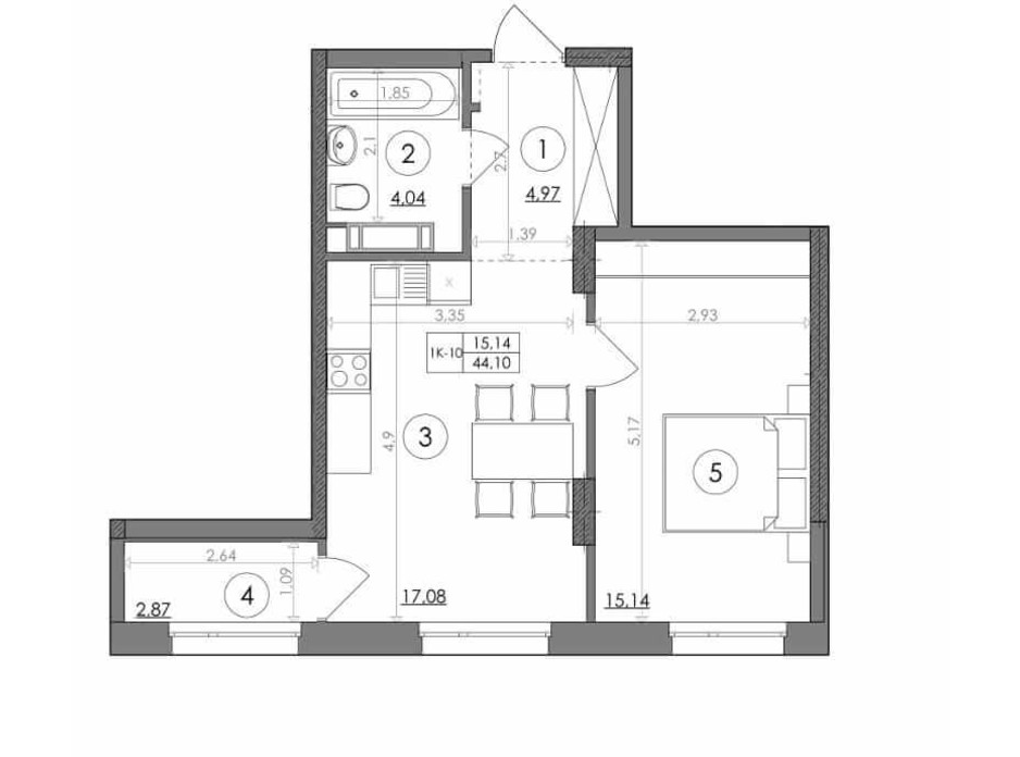 Планування 1-кімнатної квартири в ЖК Svitlo Park (Світло Парк) 44.1 м², фото 217380 Планування 1-кімнатної квартири в ЖК Svitlo Park (Світло Парк) 44.1 м², фото 217380