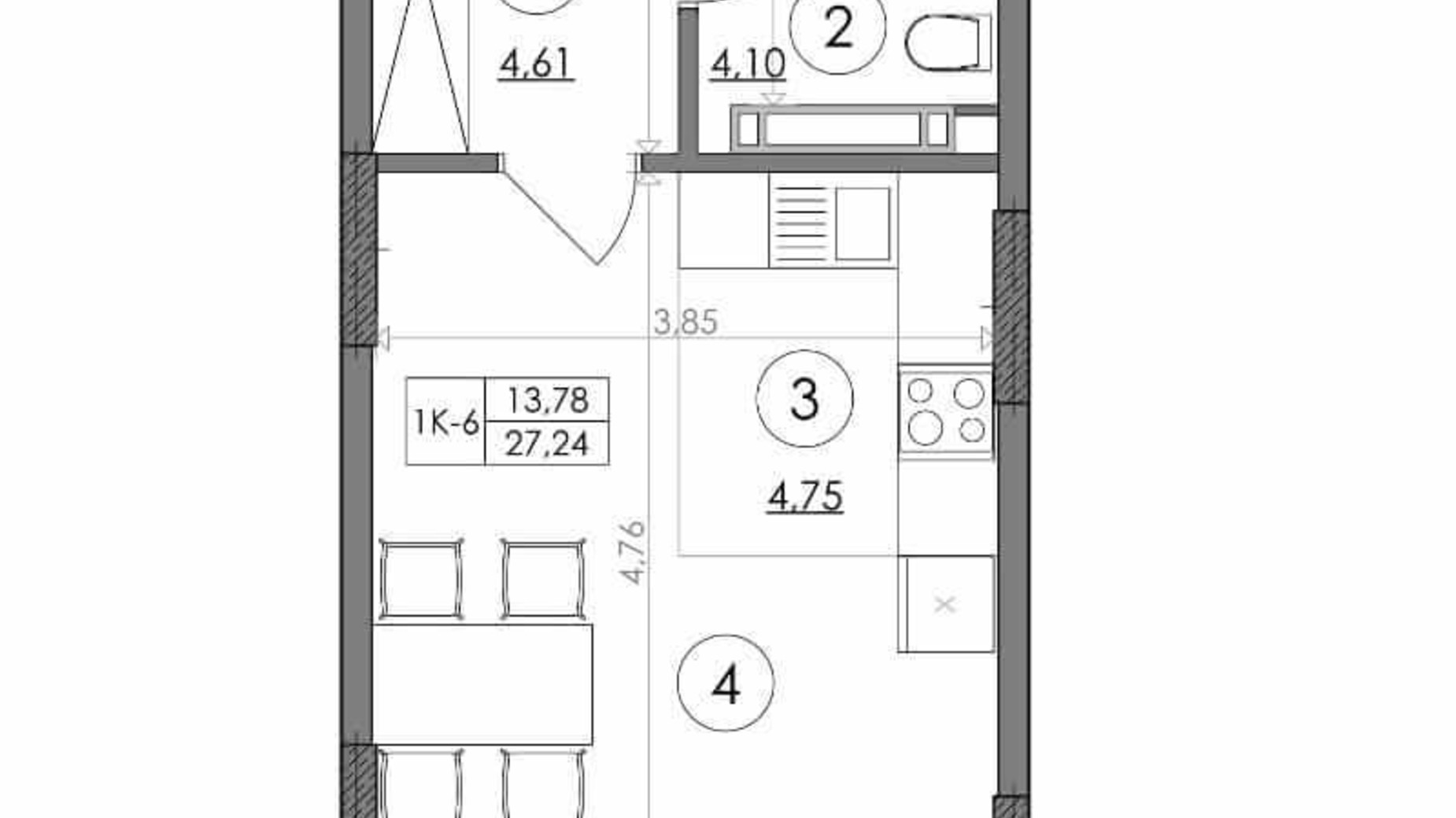 Планування квартири студії в ЖК Svitlo Park 27.24 м², фото 217382