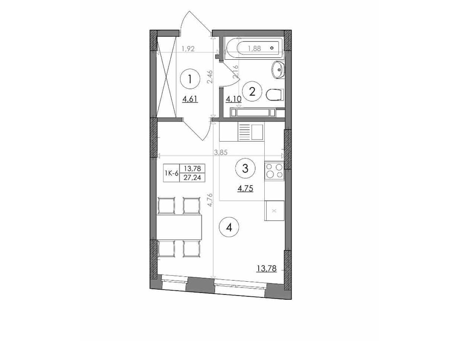 Планування квартири студії в ЖК Svitlo Park 27.24 м², фото 217382 Планування квартири студії в ЖК Svitlo Park 27.24 м², фото 217382