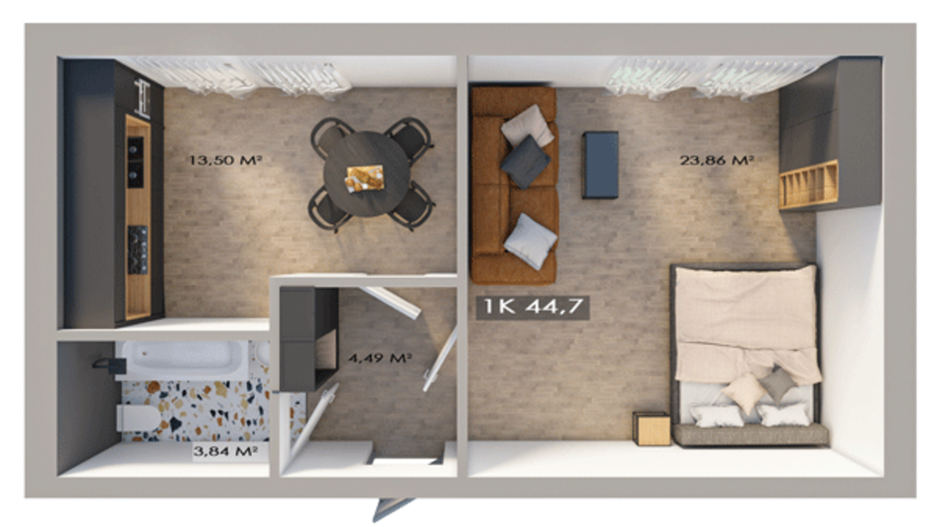 Планировка 1-комнатной квартиры в ЖК Клубный городок 12 44.7 м², фото 217387