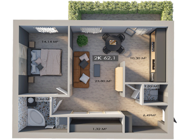 ЖК Клубный городок 12: планировка 2-комнатной квартиры 71.5 м²