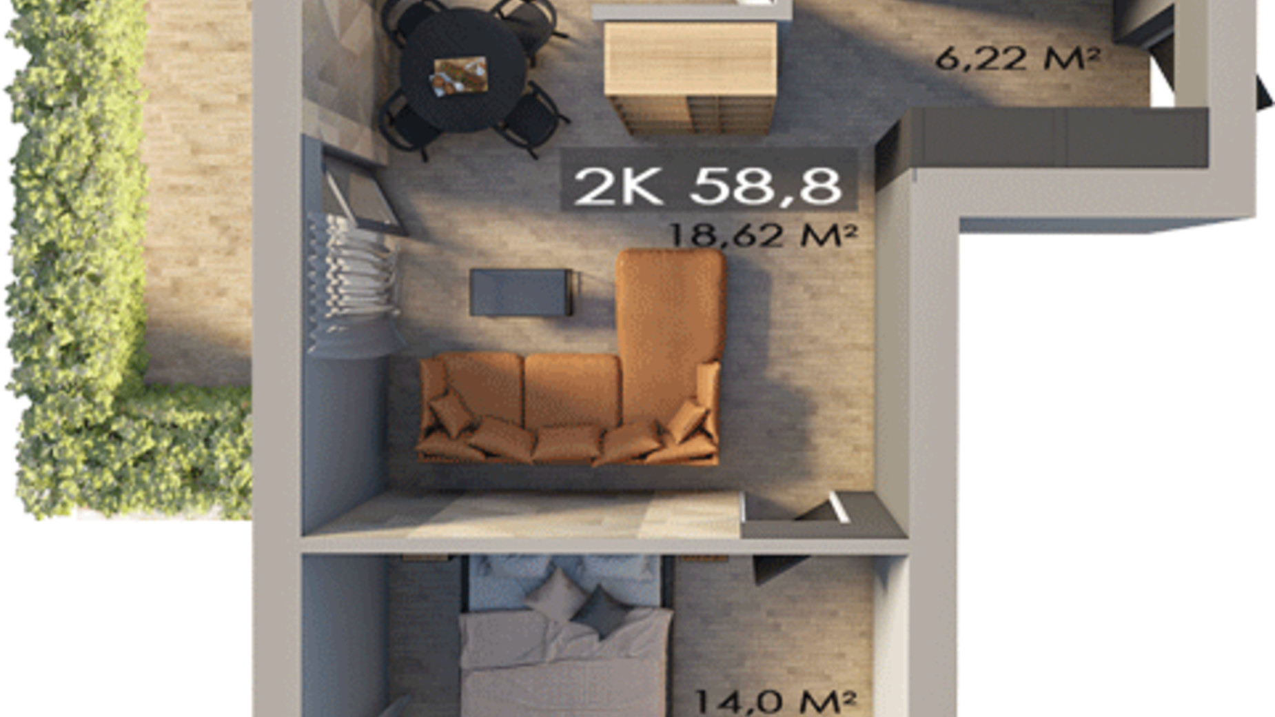 Планировка 2-комнатной квартиры в ЖК Клубный городок 12 58.8 м², фото 217431