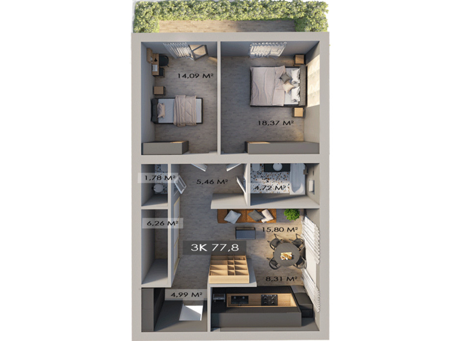 Планировка 3-комнатной квартиры в ЖК Клубный городок 12 78 м², фото 217451 Планировка 3-комнатной квартиры в ЖК Клубный городок 12 78 м², фото 217451