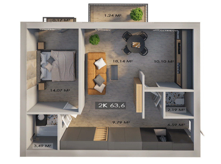 Планировка 2-комнатной квартиры в ЖК Клубный городок 12 63.6 м², фото 217464 Планировка 2-комнатной квартиры в ЖК Клубный городок 12 63.6 м², фото 217464