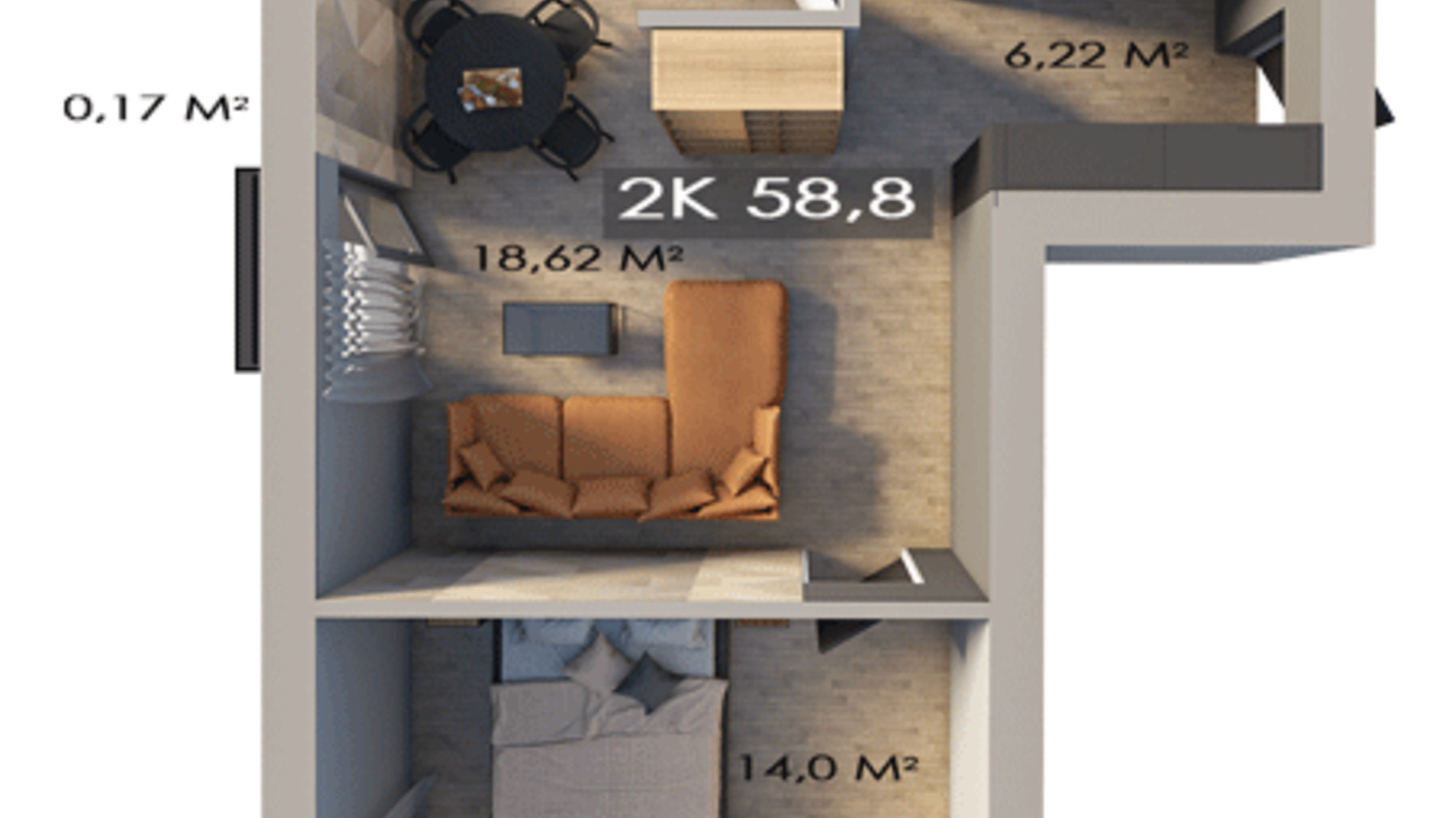 Планировка 2-комнатной квартиры в ЖК Клубный городок 12 58.8 м², фото 217469