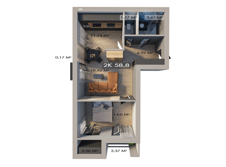 Планування 2-кімнатної квартири в ЖК Клубне містечко 12 58.8 м², фото 217469 Планування 2-кімнатної квартири в ЖК Клубне містечко 12 58.8 м², фото 217469