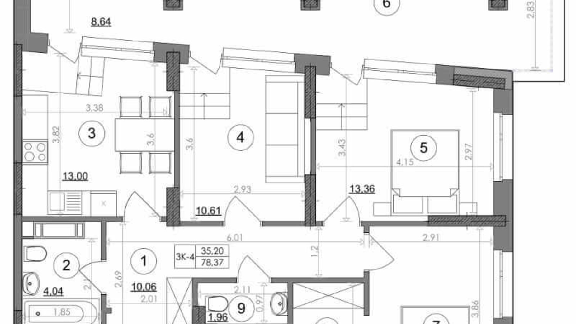 Планировка 3-комнатной квартиры в ЖК Svitlo Park 78.37 м², фото 217494