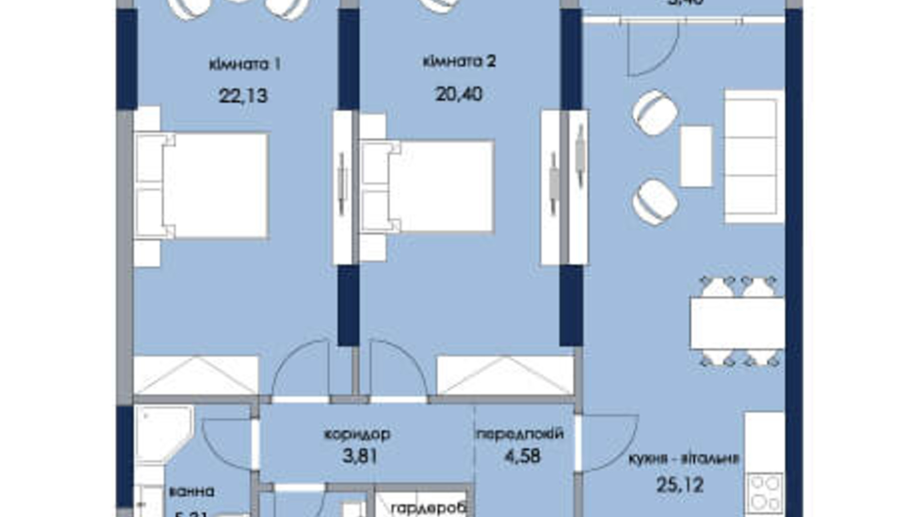 Планировка 2-комнатной квартиры в ЖК Новый Автограф 89.69 м², фото 217502