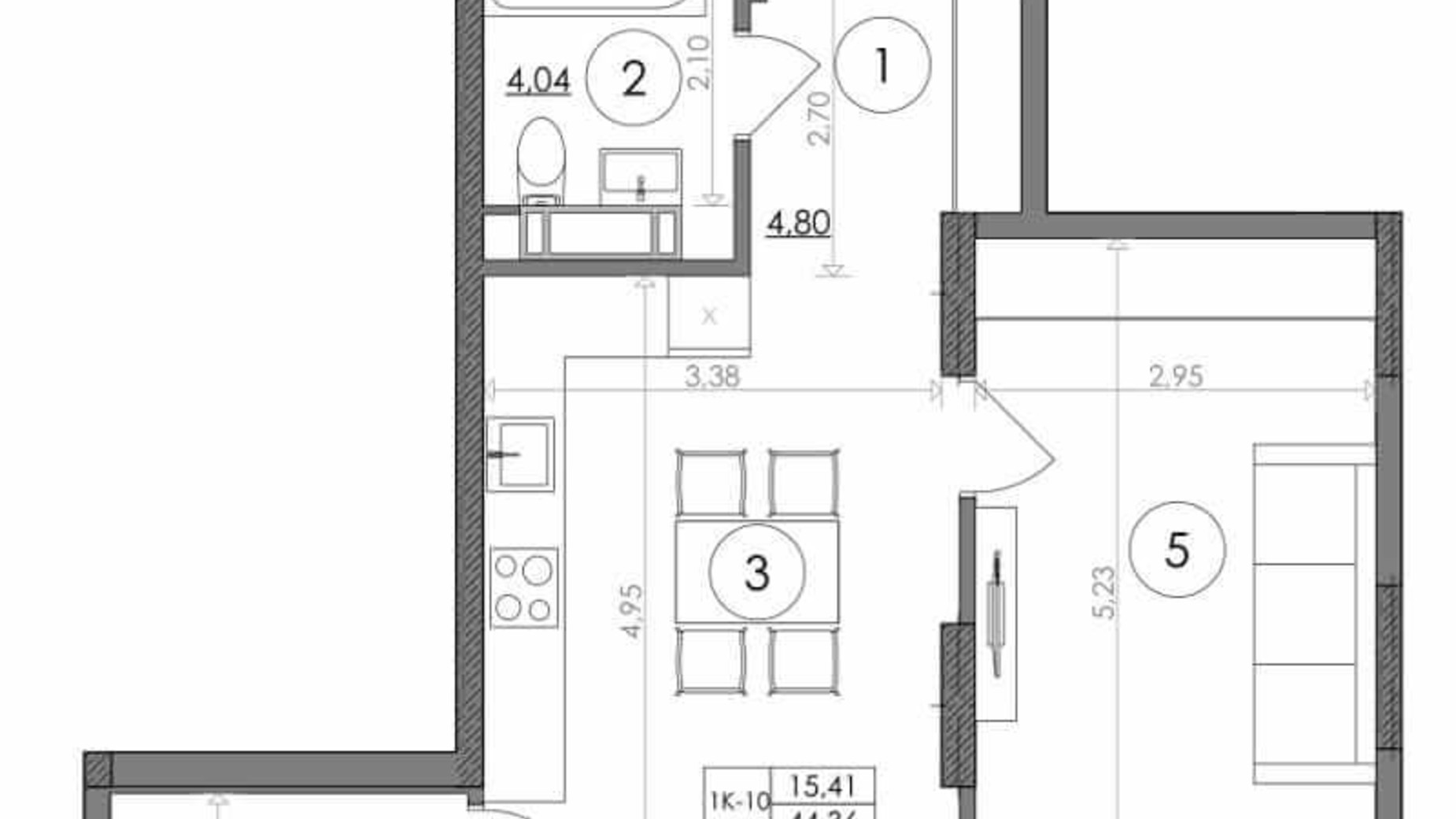 Планировка 1-комнатной квартиры в ЖК Svitlo Park 44.36 м², фото 217542