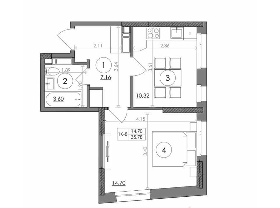 Планування 1-кімнатної квартири в ЖК Svitlo Park 35.78 м², фото 217544 Планування 1-кімнатної квартири в ЖК Svitlo Park 35.78 м², фото 217544
