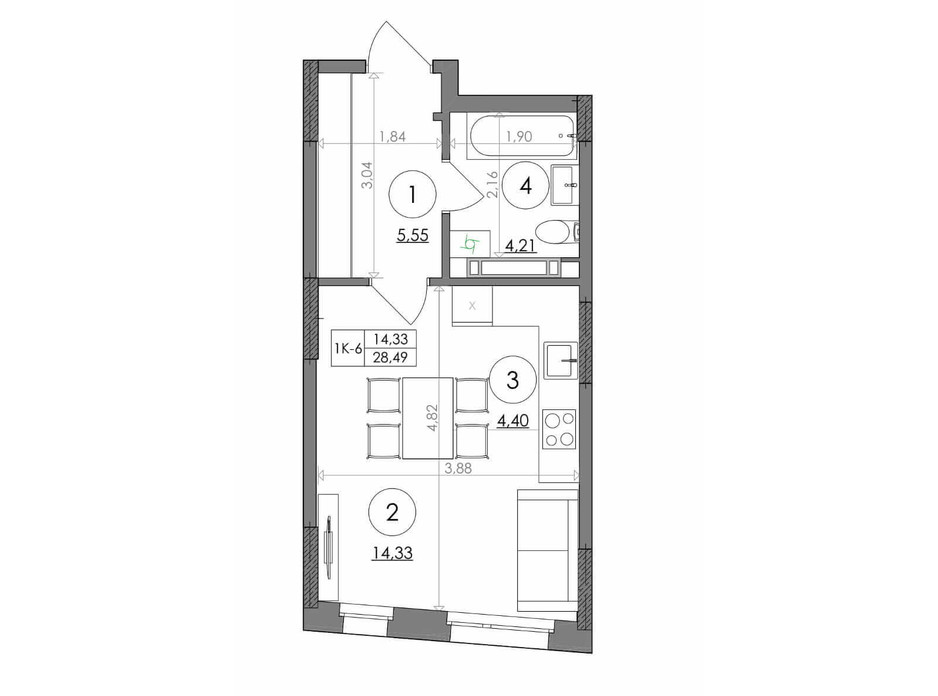 Планировка смарт квартиры в ЖК Svitlo Park 28.49 м², фото 217548 Планировка смарт квартиры в ЖК Svitlo Park 28.49 м², фото 217548