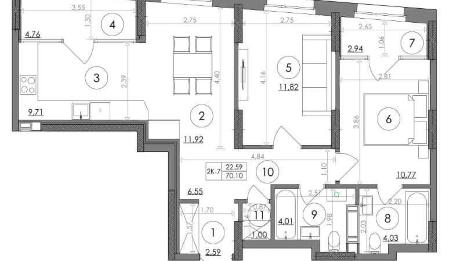 Планировка 2-комнатной квартиры в ЖК Svitlo Park 69.3 м², фото 217636