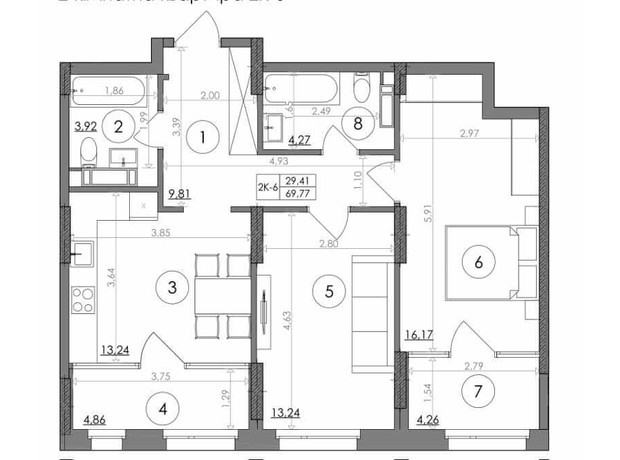 ЖК Svitlo Park: планування 2-кімнатної квартири 69.77 м²