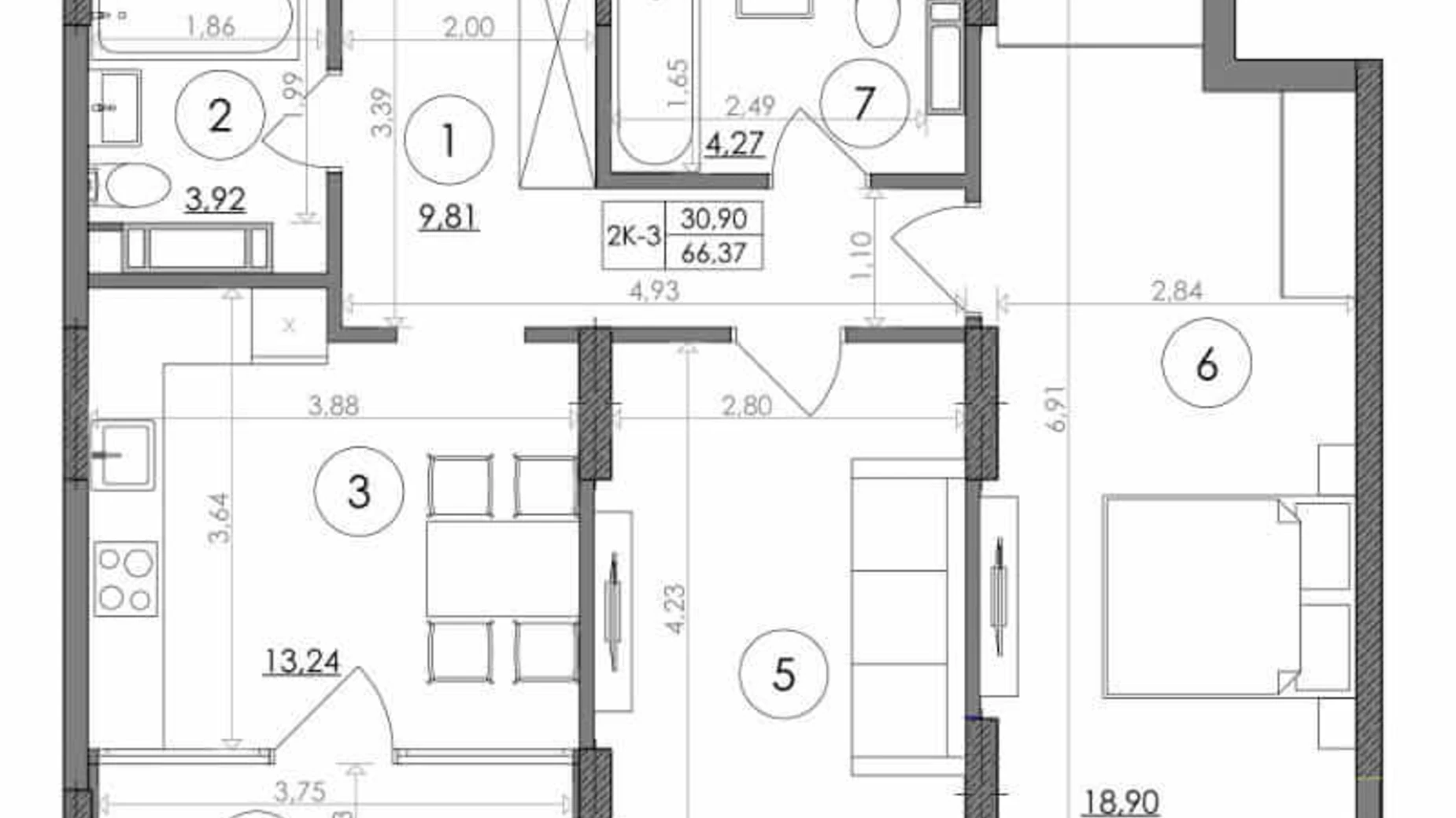 Планировка 2-комнатной квартиры в ЖК Svitlo Park 66.2 м², фото 217643