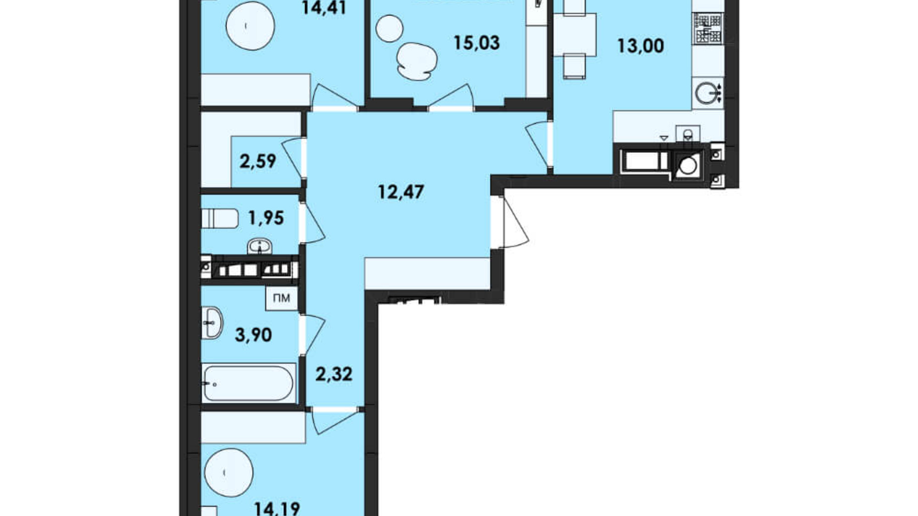 Планировка 3-комнатной квартиры в ЖК Семицвет 85.2 м², фото 218138