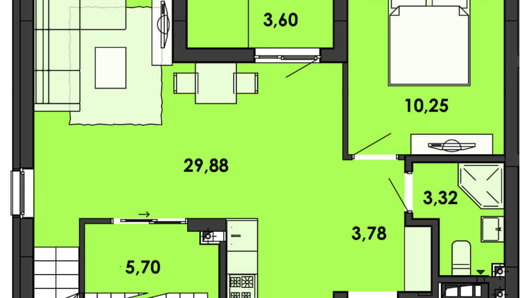 Планування багато­рівневої квартири в ЖК Семицвіт 107.4 м², фото 218142