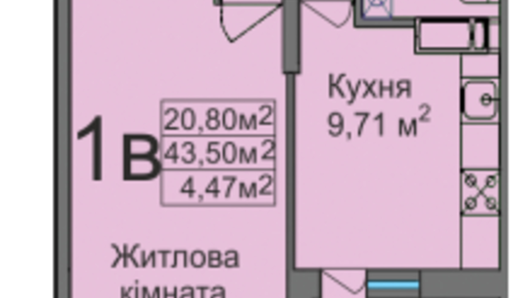 Планировка 1-комнатной квартиры в ЖК ул. Тараскова, 5 43.5 м², фото 218164