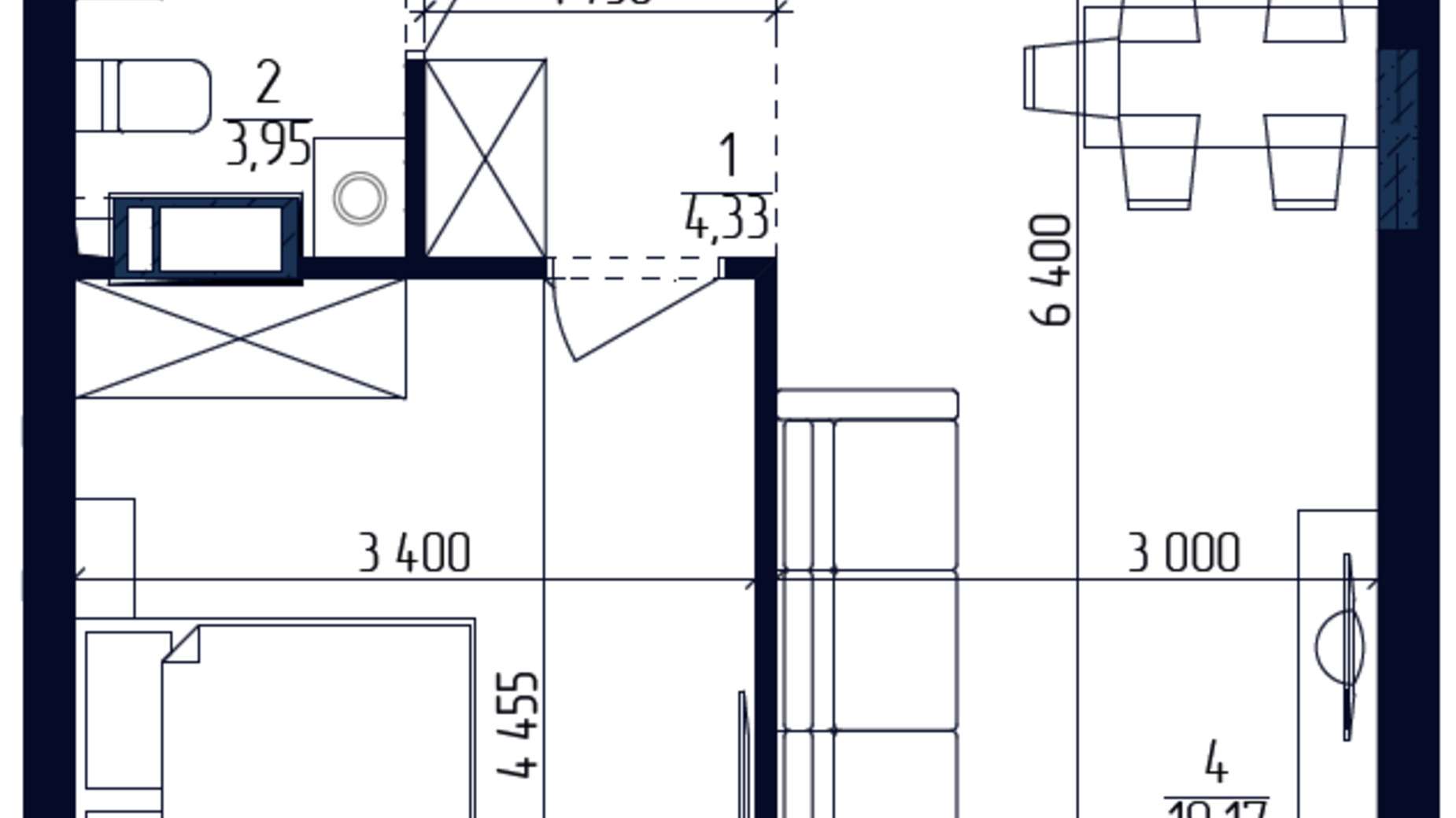 Планування 1-кімнатної квартири в ЖК Сучасний квартал 46.05 м², фото 218345