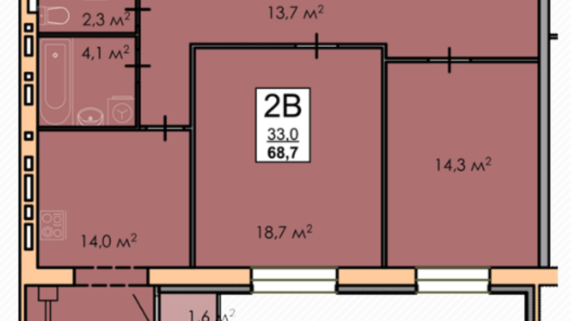 Планировка 2-комнатной квартиры в ЖК Andorra 68.7 м², фото 218793