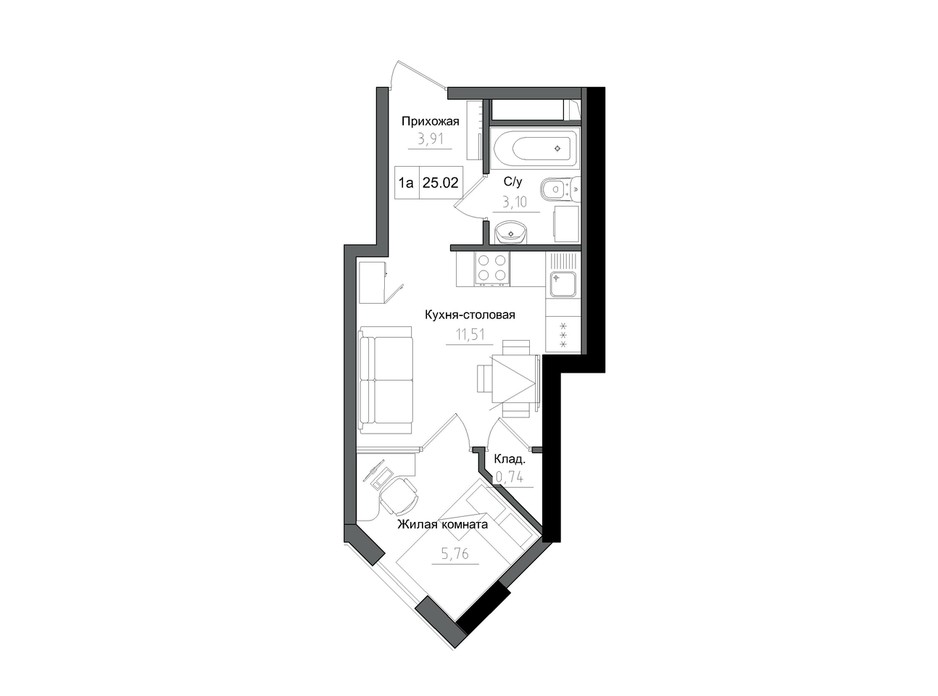 Планування 1-кімнатної квартири в ЖК Artville 25.02 м², фото 218920 Планування 1-кімнатної квартири в ЖК Artville 25.02 м², фото 218920