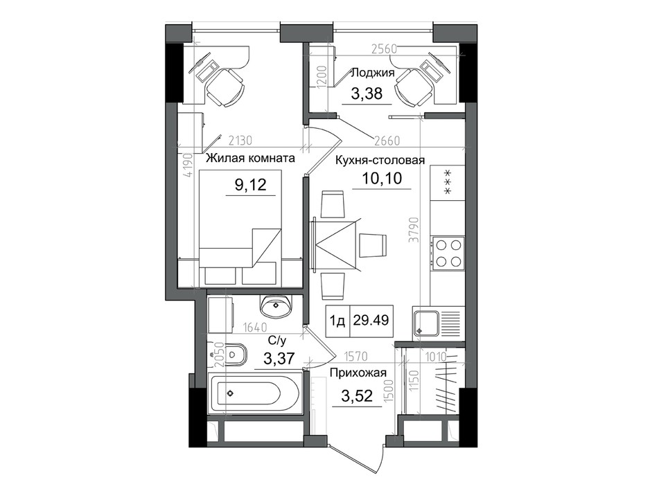 Планування 1-кімнатної квартири в ЖК Artville 29.49 м², фото 218922 Планування 1-кімнатної квартири в ЖК Artville 29.49 м², фото 218922