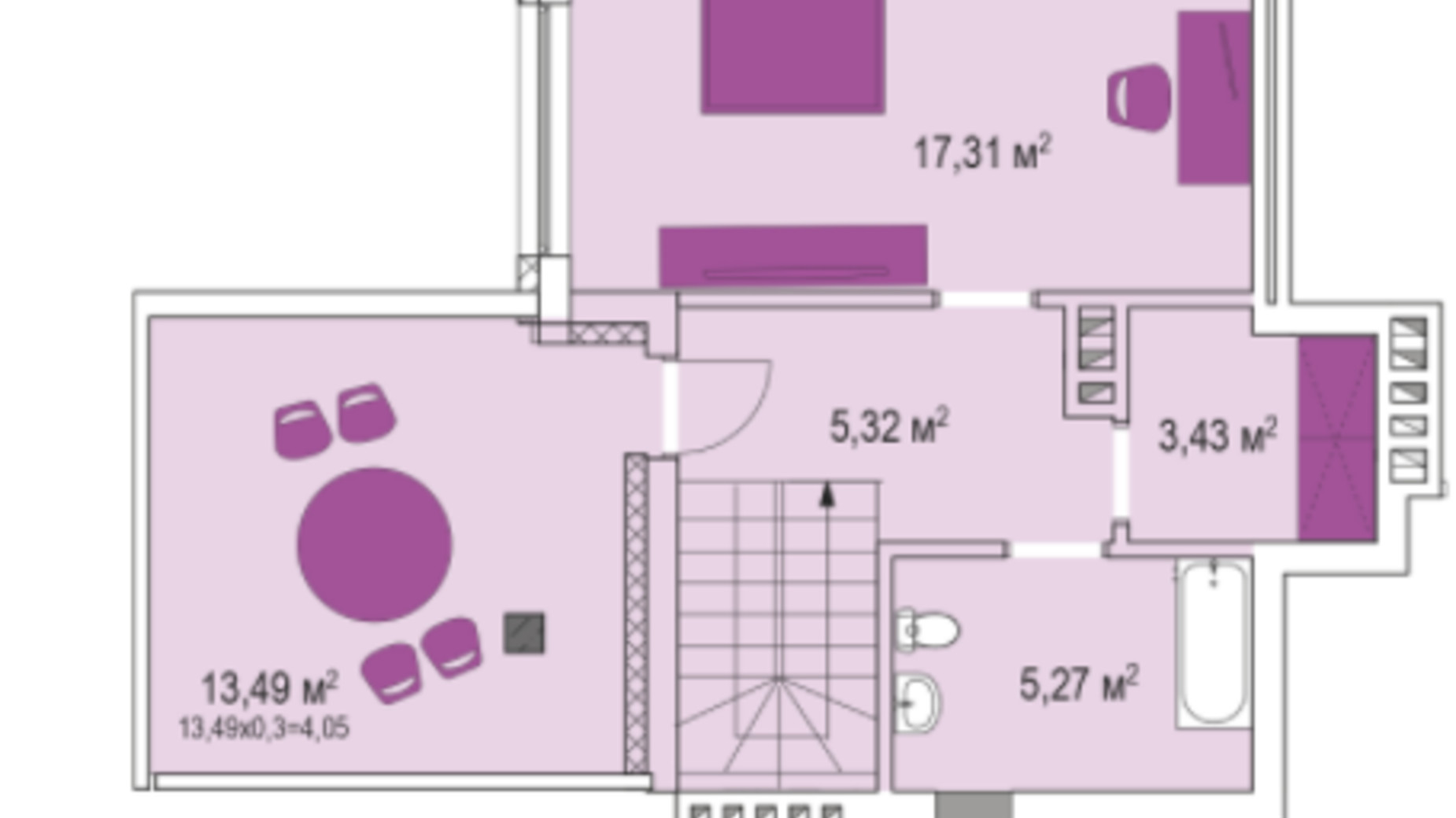 Планировка много­уровневой квартиры в ЖК Лавандовый 86.3 м², фото 219120