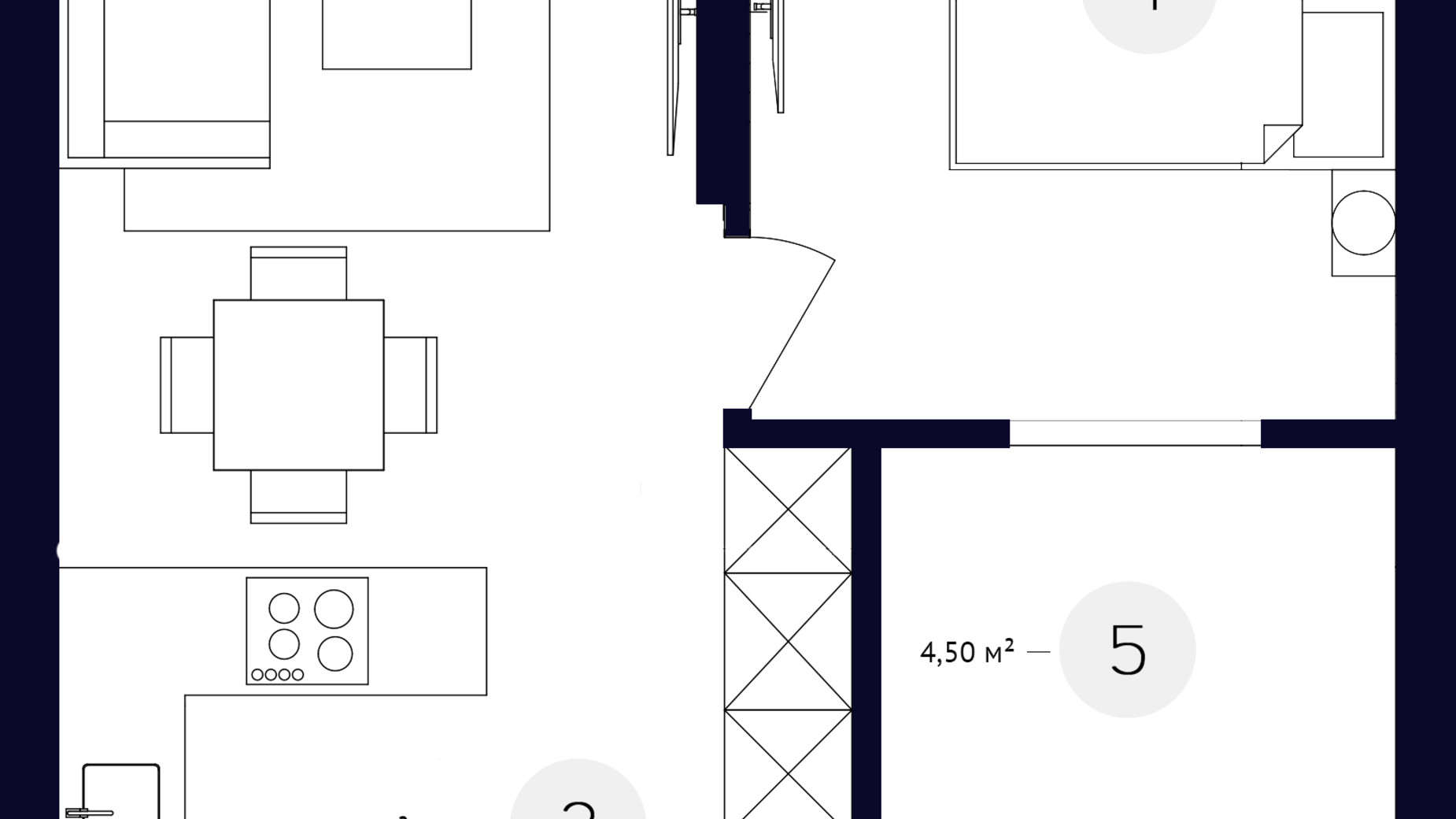 Планировка 1-комнатной квартиры в ЖК White Lines 45.89 м², фото 219226