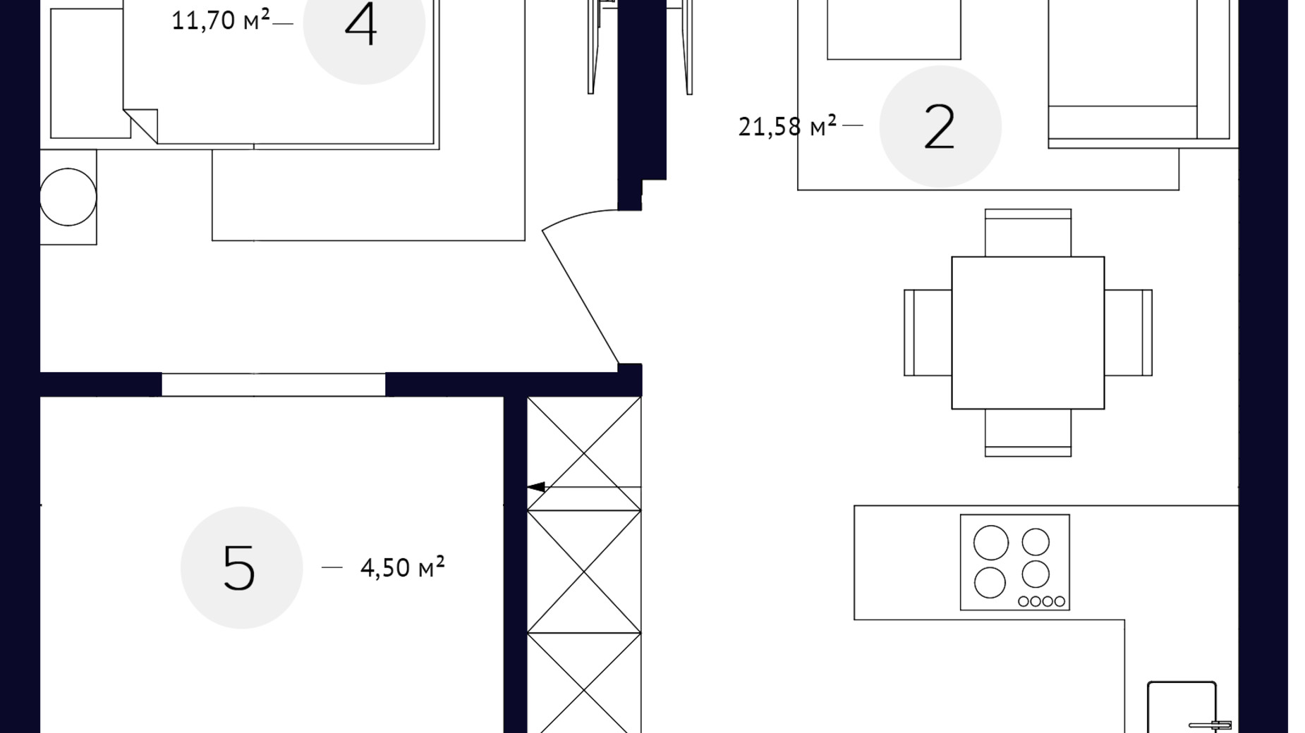 Планировка 1-комнатной квартиры в ЖК White Lines 45.89 м², фото 219229