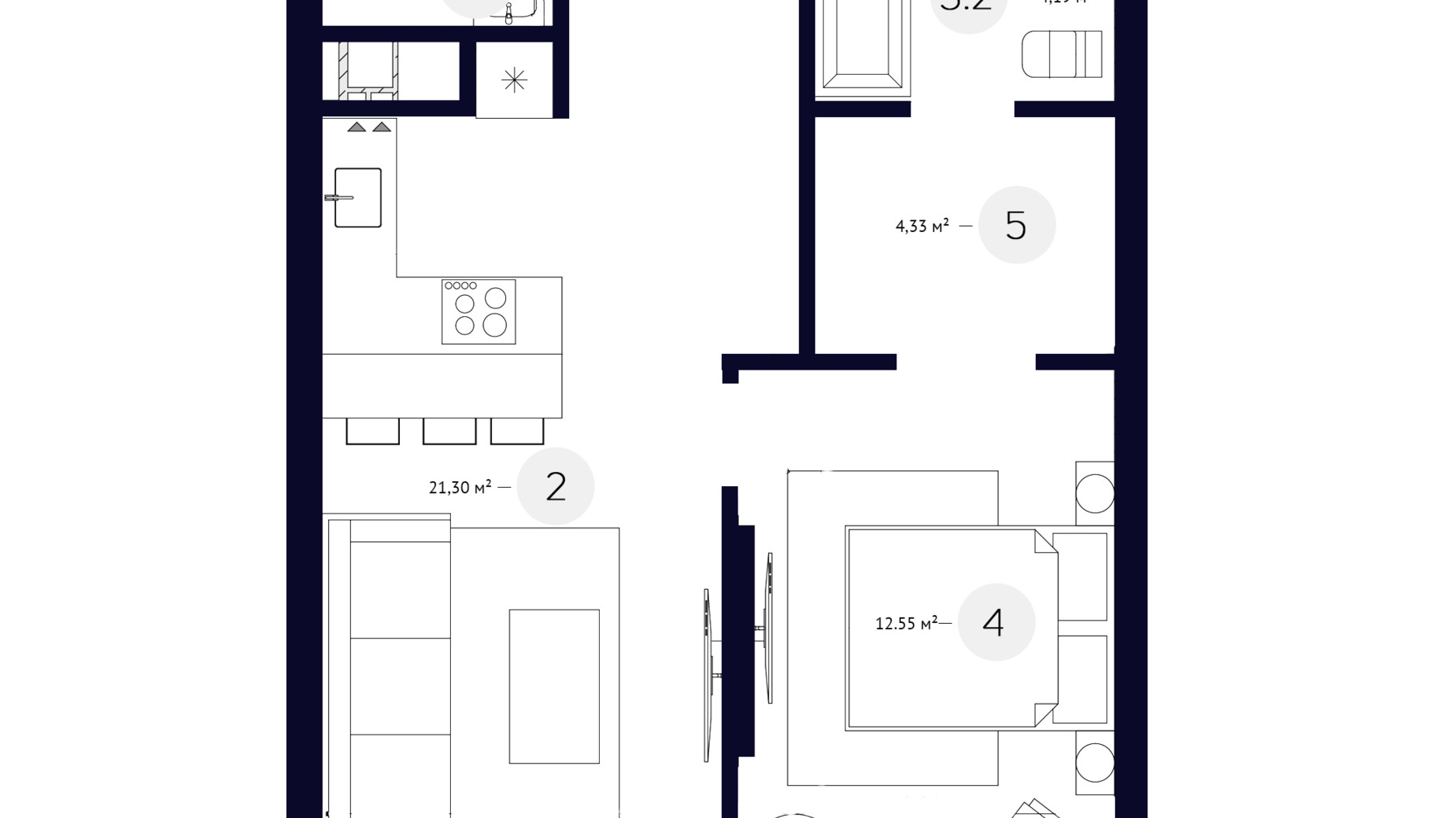 Планування 1-кімнатної квартири в ЖК White Lines 48.03 м², фото 219230