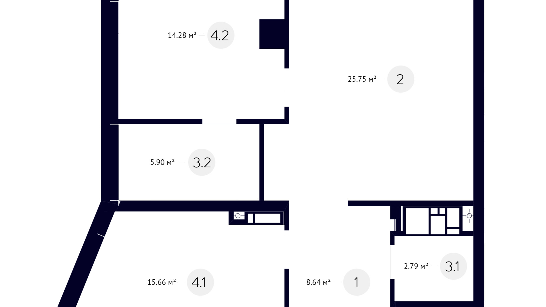 Планировка 2-комнатной квартиры в ЖК White Lines 73.02 м², фото 219275