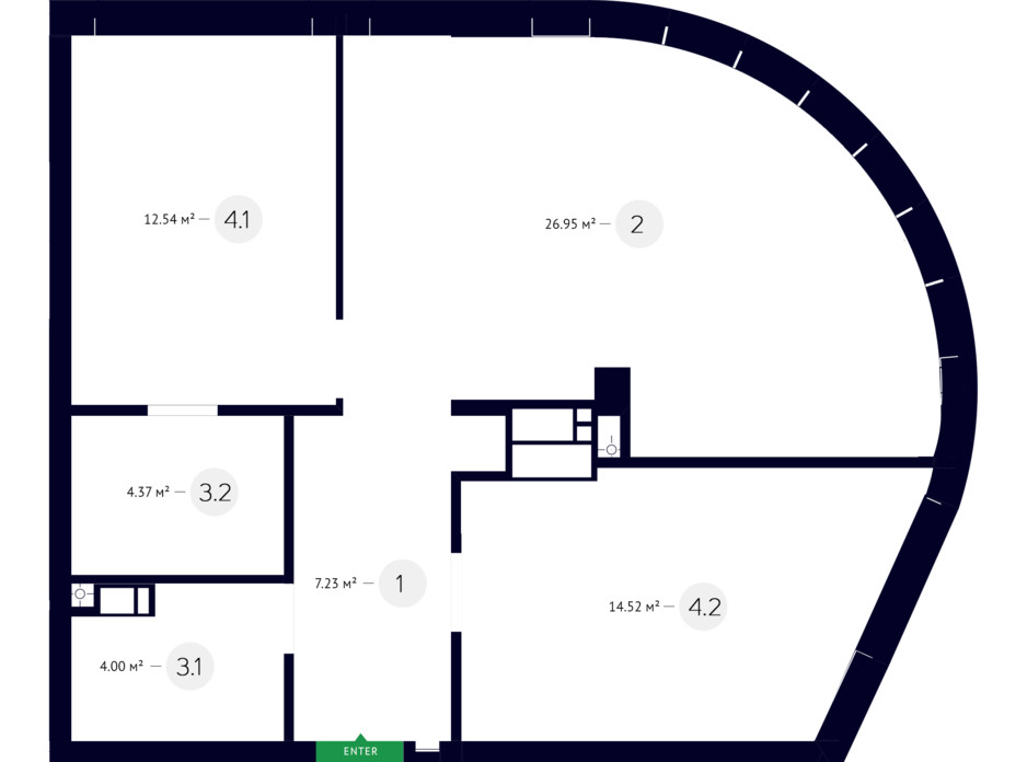Планировка 2-комнатной квартиры в ЖК White Lines 69.61 м², фото 219277 Планировка 2-комнатной квартиры в ЖК White Lines 69.61 м², фото 219277