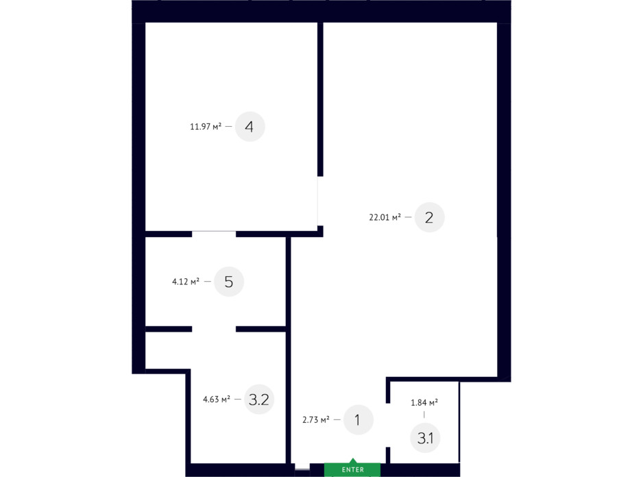 Планування 1-кімнатної квартири в ЖК White Lines 47.3 м², фото 219283 Планування 1-кімнатної квартири в ЖК White Lines 47.3 м², фото 219283