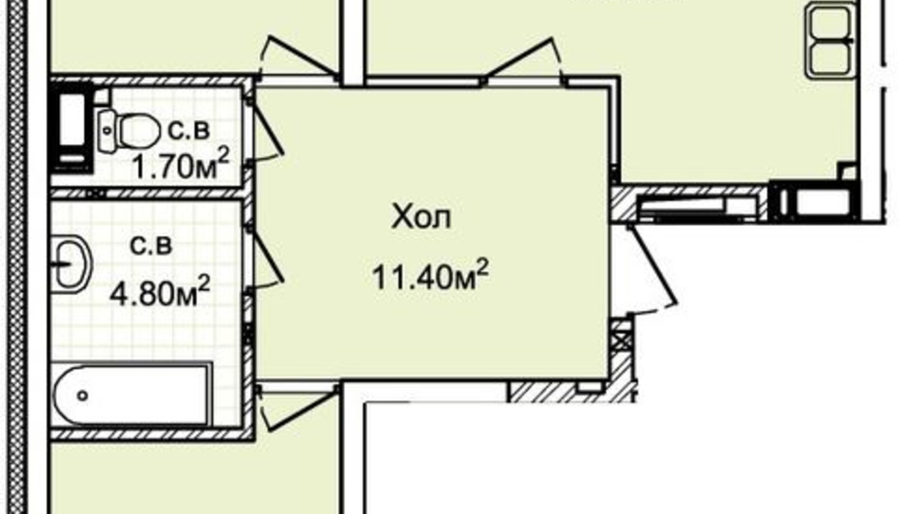 Планировка 3-комнатной квартиры в ЖК Святобор 79.76 м², фото 219589