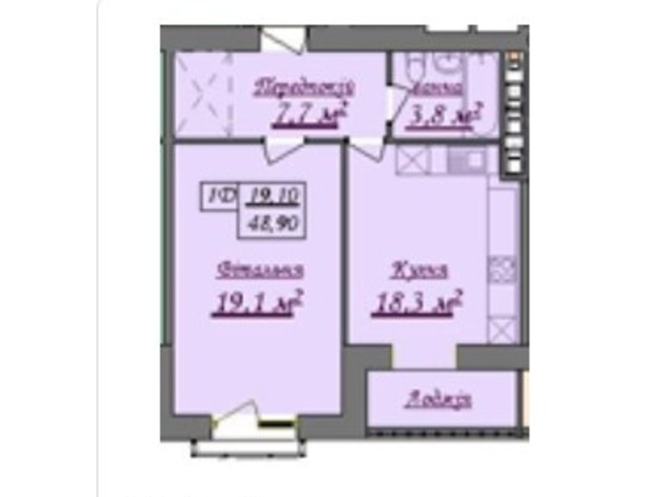 Планування 1-кімнатної квартири в ЖК Містечко Козацьке 44.8 м², фото 219651 Планування 1-кімнатної квартири в ЖК Містечко Козацьке 44.8 м², фото 219651