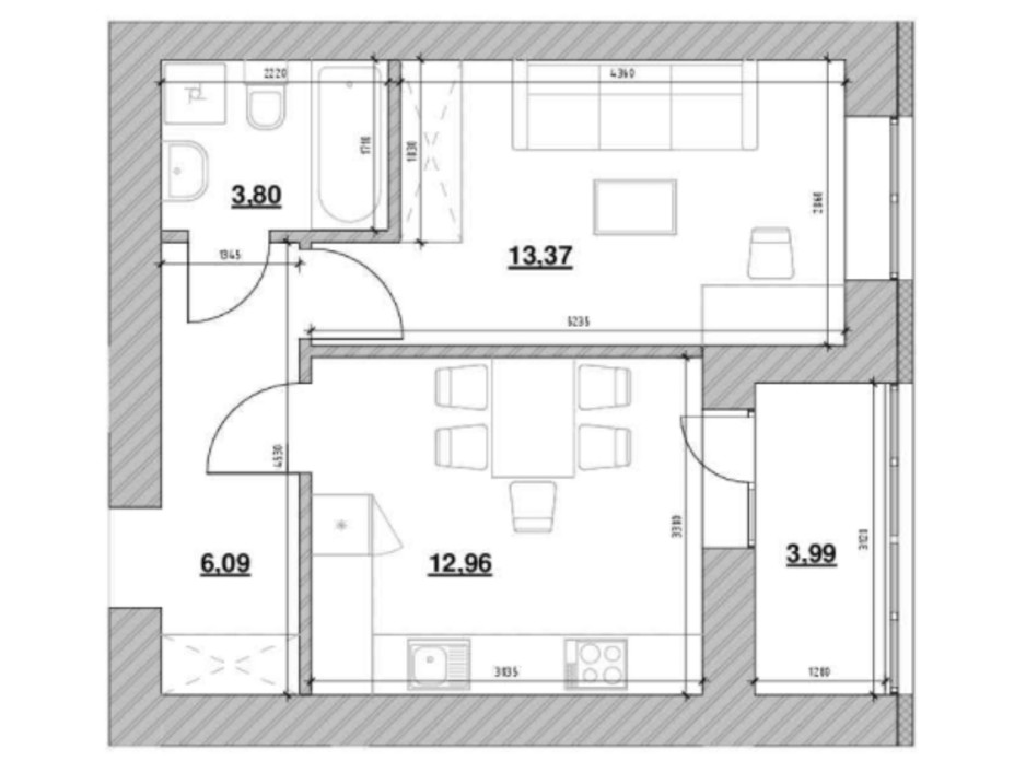 Планування 1-кімнатної квартири в ЖК Шенген 40.21 м², фото 219732 Планування 1-кімнатної квартири в ЖК Шенген 40.21 м², фото 219732