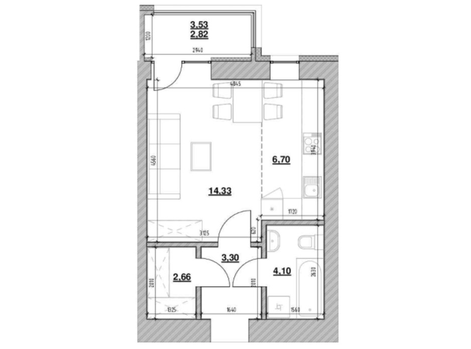 Планировка 1-комнатной квартиры в ЖК Шенген 33.91 м², фото 219751 Планировка 1-комнатной квартиры в ЖК Шенген 33.91 м², фото 219751