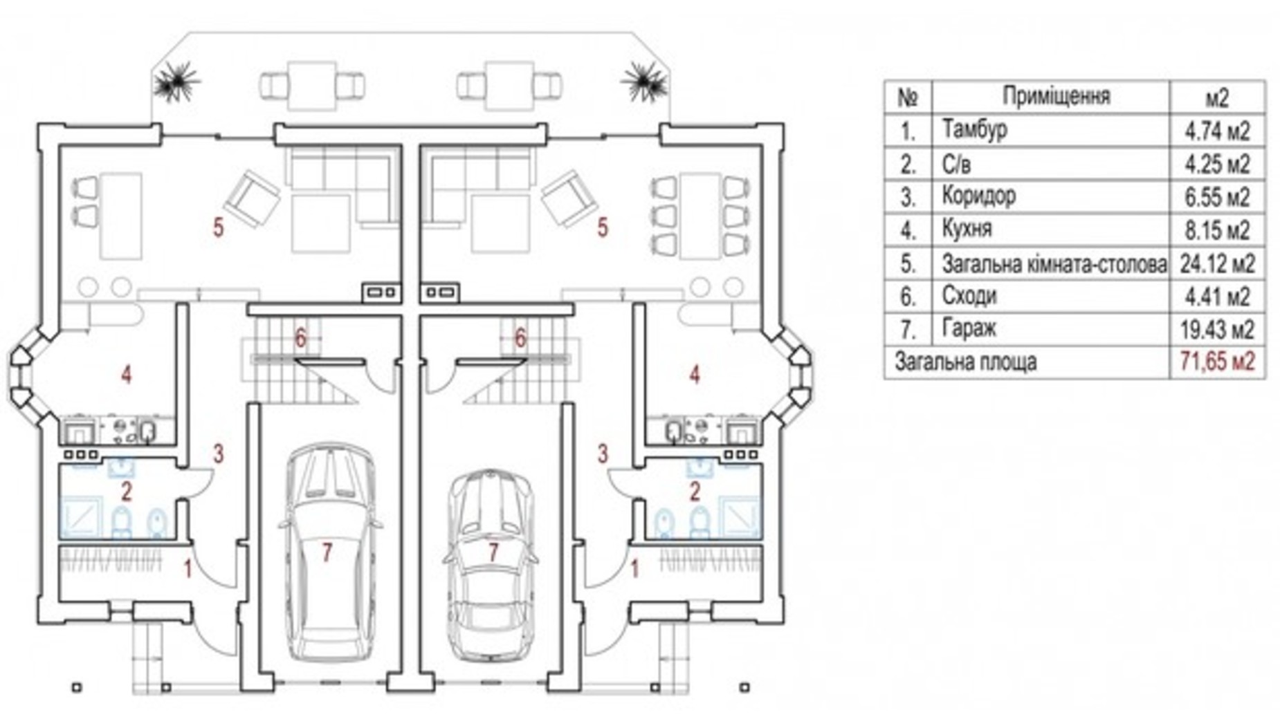 Планировка дуплекса в КГ New Cottage Residence 5 150 м², фото 219977