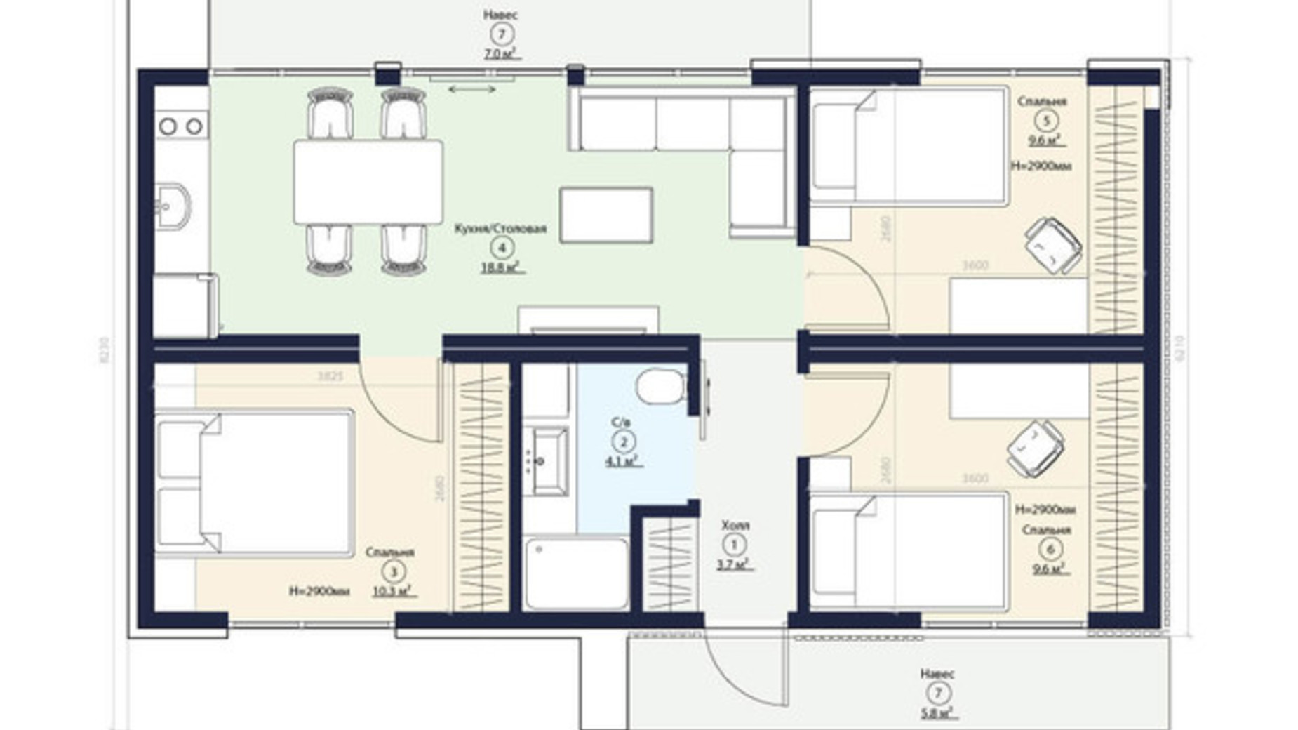 Планування котеджу в КМ Нова Конча-Заспа Crystal 59 м², фото 220072