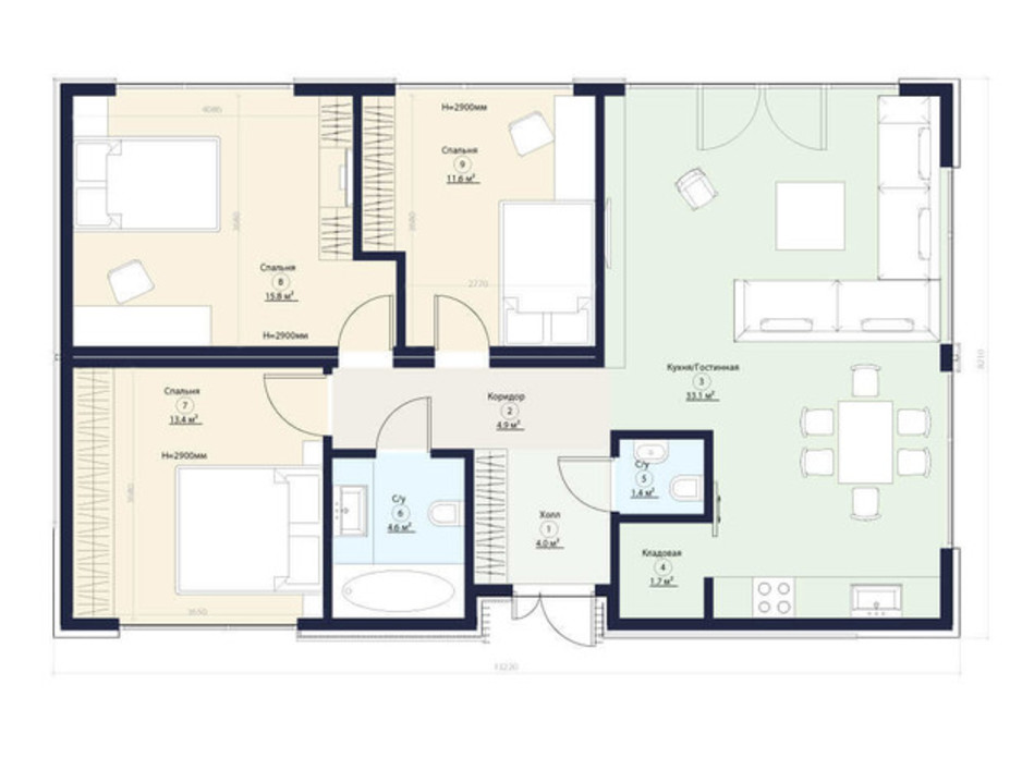 Планировка коттеджа в КГ Новая Конча-Заспа Crystal 90 м², фото 220074 Планировка коттеджа в КГ Новая Конча-Заспа Crystal 90 м², фото 220074