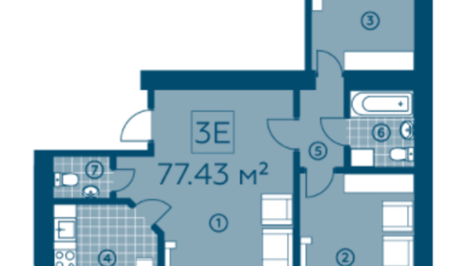 Планування 3-кімнатної квартири в ЖК Київський 74.34 м², фото 220131