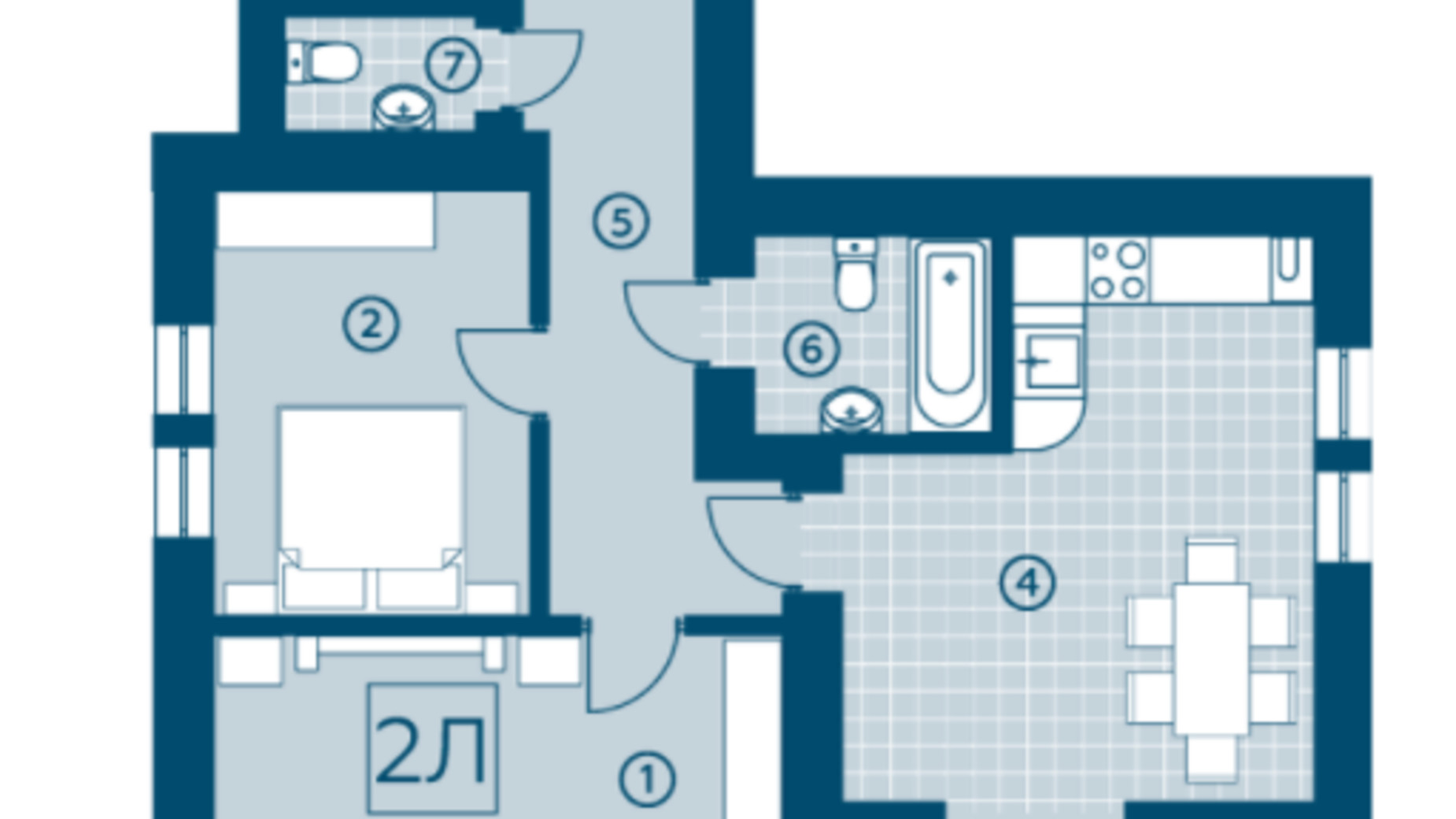 Планування 2-кімнатної квартири в ЖК Київський 67.38 м², фото 220132