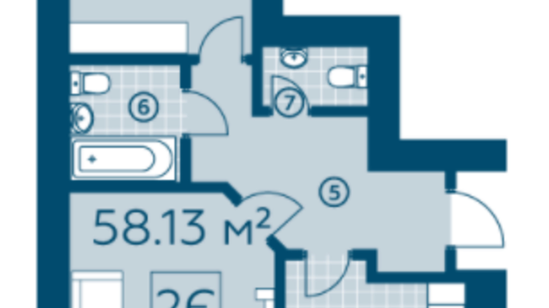 Планировка 2-комнатной квартиры в ЖК Киевский 57.26 м², фото 220133