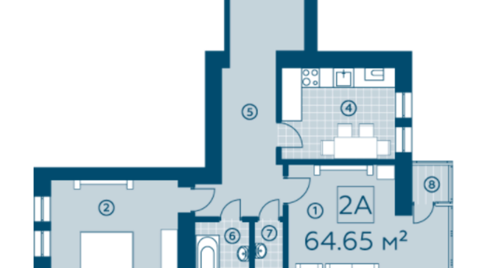 Планировка 2-комнатной квартиры в ЖК Киевский 63.3 м², фото 220134