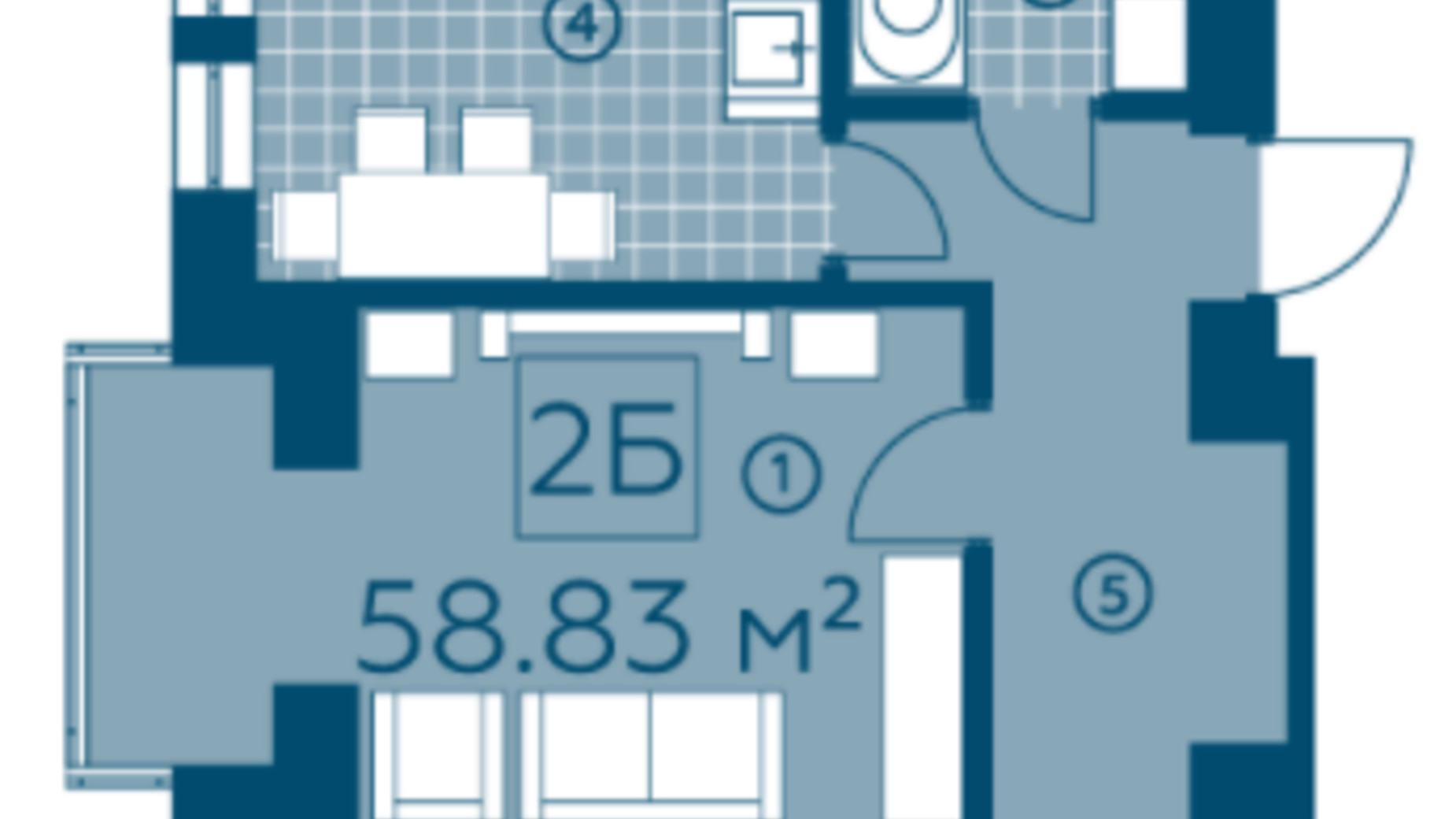 Планировка 2-комнатной квартиры в ЖК Киевский 57.38 м², фото 220135