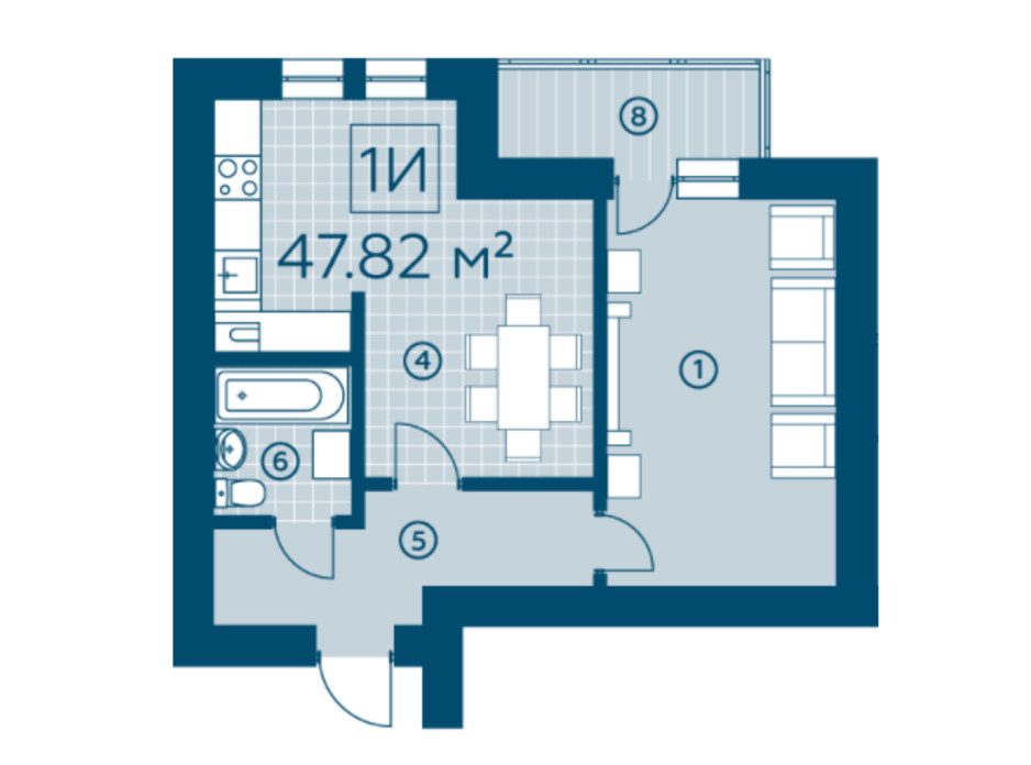 Планування 1-кімнатної квартири в ЖК Київський 46.13 м², фото 220137 Планування 1-кімнатної квартири в ЖК Київський 46.13 м², фото 220137