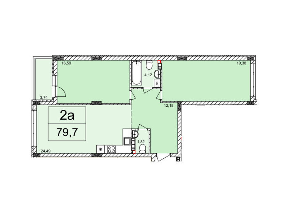 Планування 2-кімнатної квартири в ЖК Білий Шоколад 79.7 м², фото 220167 Планування 2-кімнатної квартири в ЖК Білий Шоколад 79.7 м², фото 220167